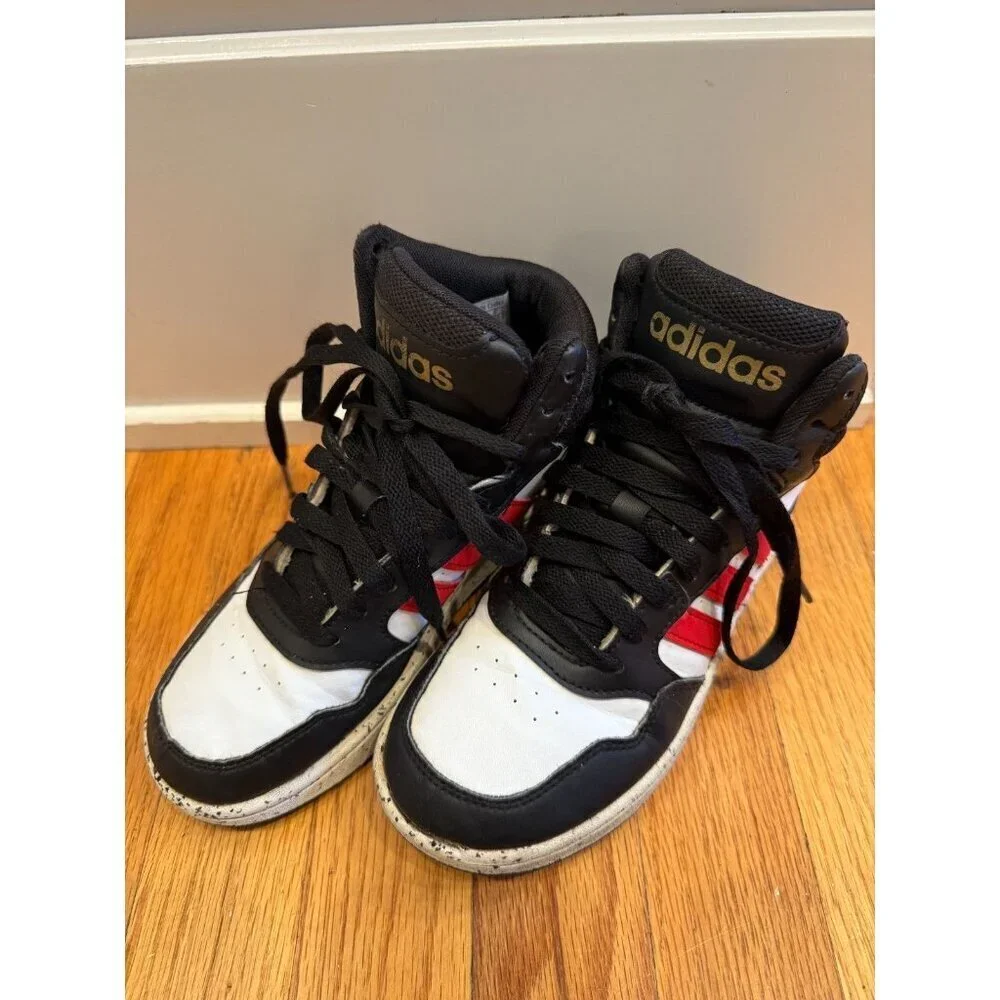 Adidas Hoops Mid Shoes Cloud Red White Black Youth Size 2